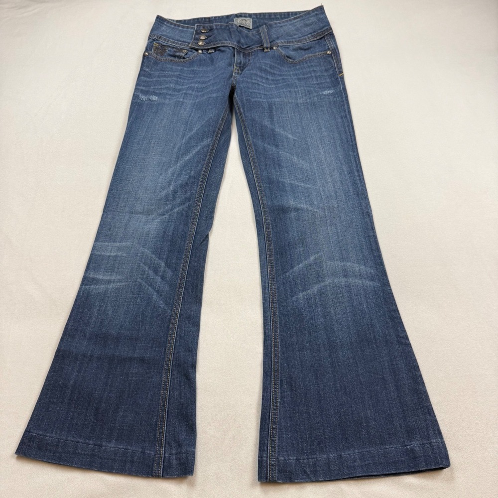 ReRock for Express Flare Jeans Womens 10 Blue Denim Embroidered Low Rise Retro